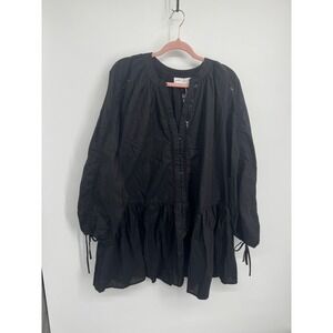 NWT Petal & Pup Hart Long Sleeve Mini Dress Women's Large Black Button Pleated